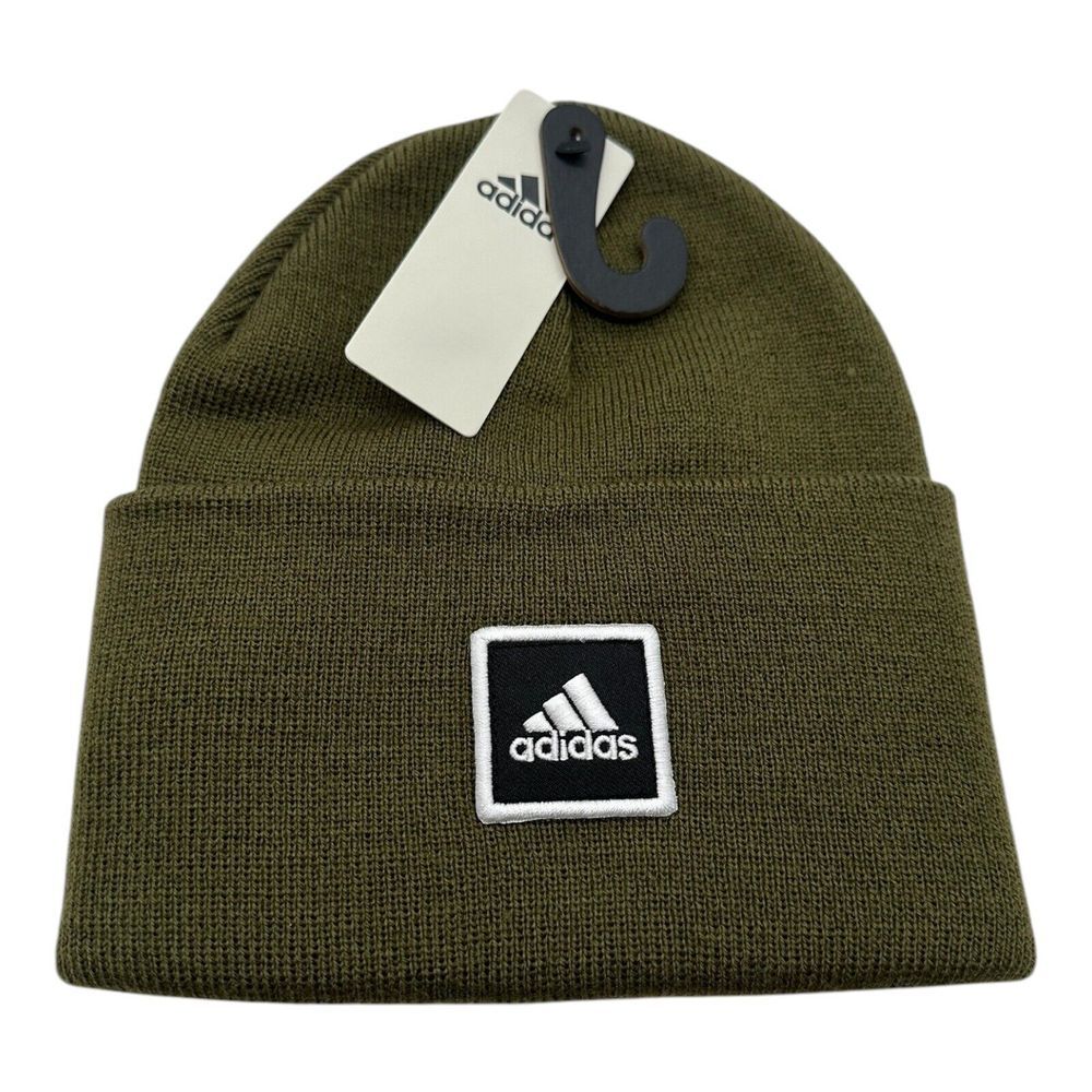 Adidas Men's Wide Cuff Folded Knit Beanie Hat Focus Olive Green Black One Size‎